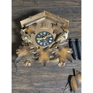 Vintage Black Forest Cuckoo Clock Germany Parts Repair Weights Chains Wood